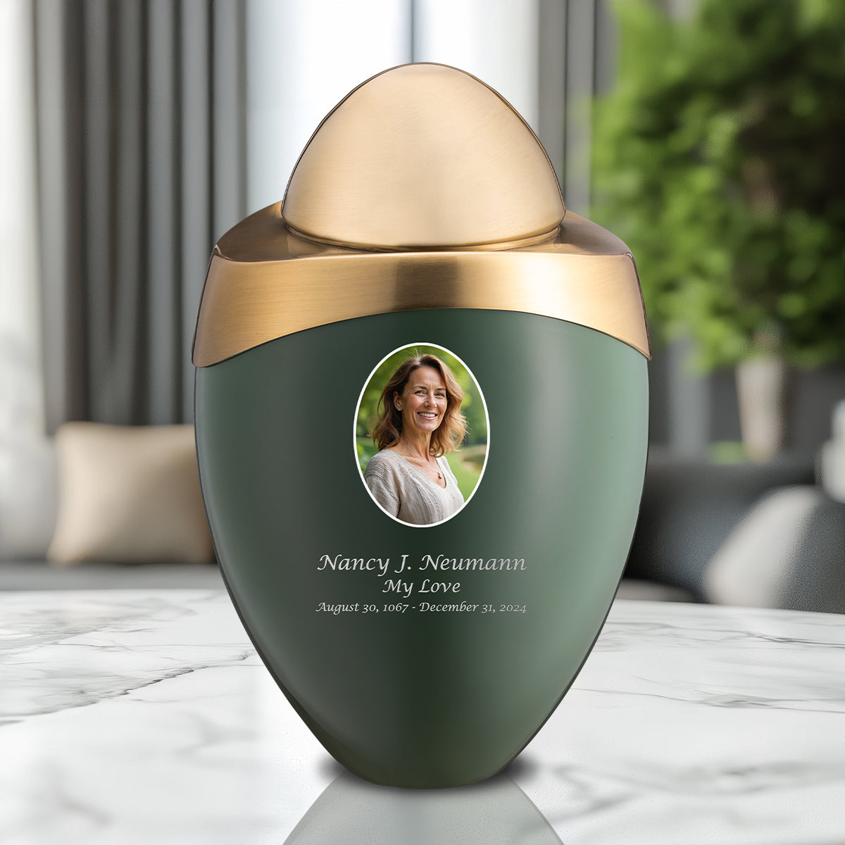 Amore Standard Portrait Adult Urn Sage Green & Brushed Gold