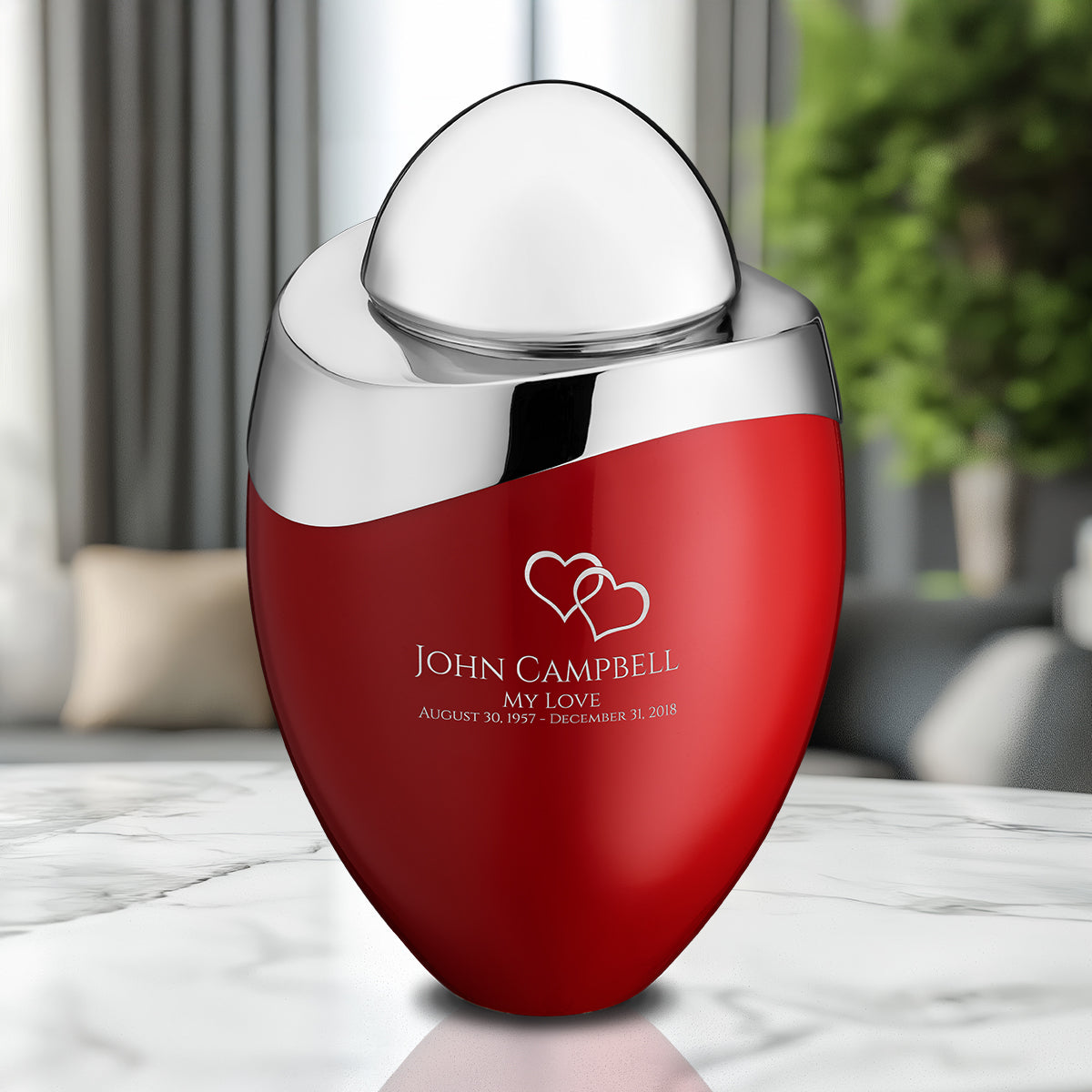Amore Standard Adult Urn Red & Polished Silver