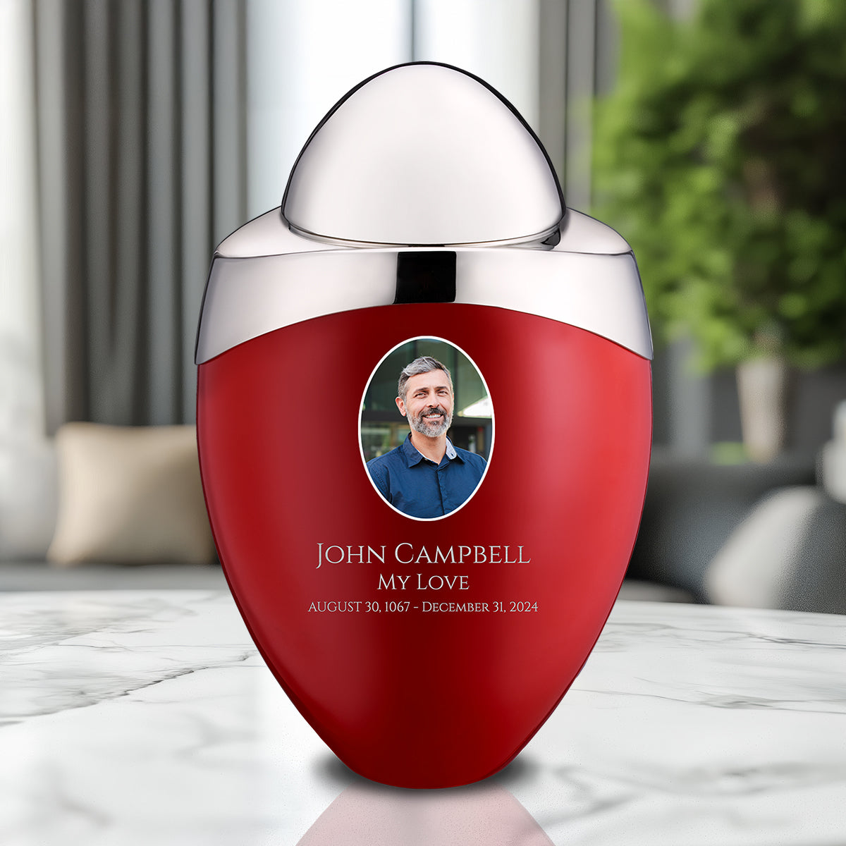Amore Standard Portrait Adult Urn Red & Polished Silver