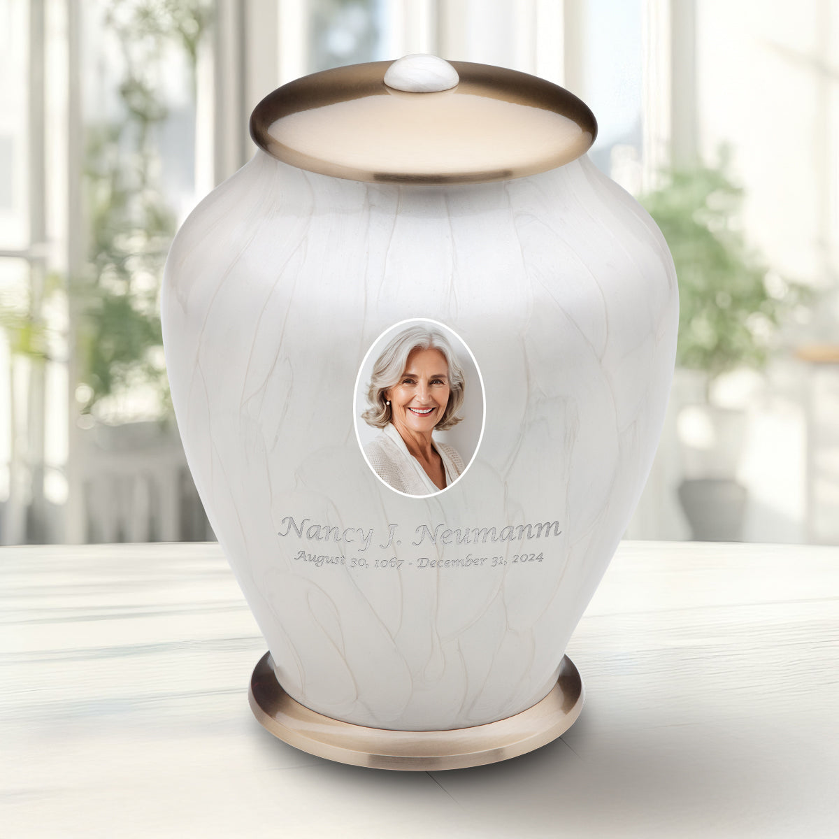 Adult Tall Simplicity Portrait Pearl Cremation Urn - COMFORT by LoveUrns