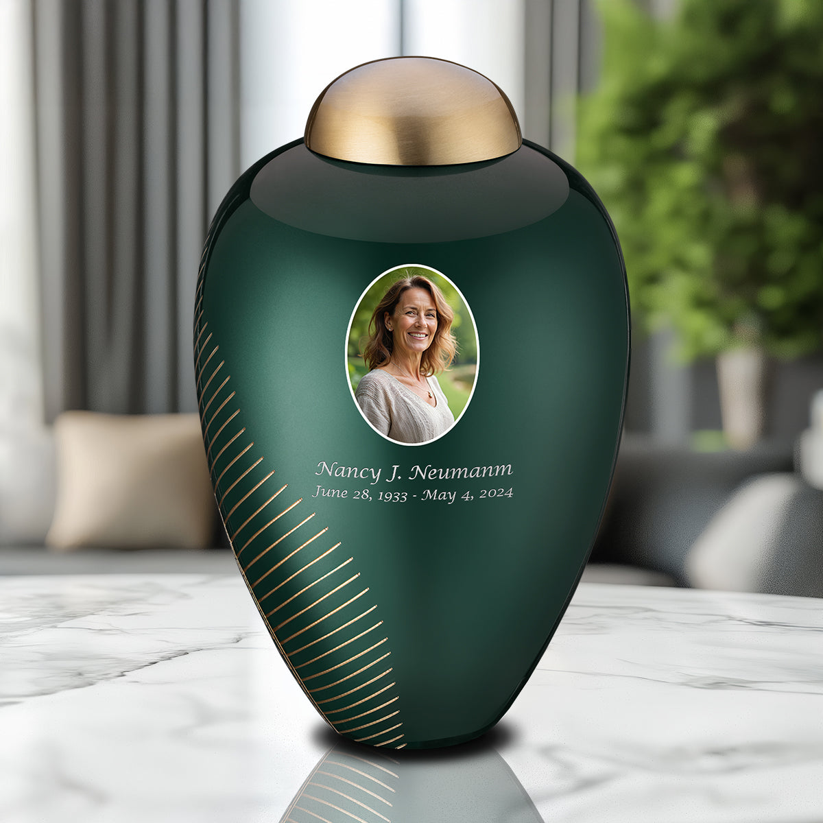 Adult Emerald Leaf Portrait Cremation Urn - COMFORT by LoveUrns