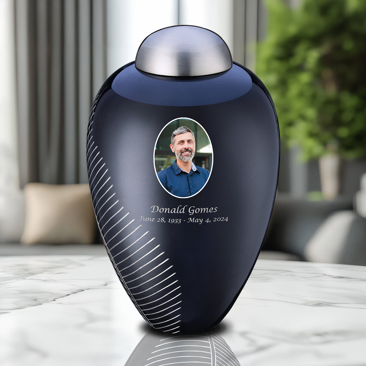 Adult Midnight Leaf Portrait Cremation Urn - COMFORT by LoveUrns