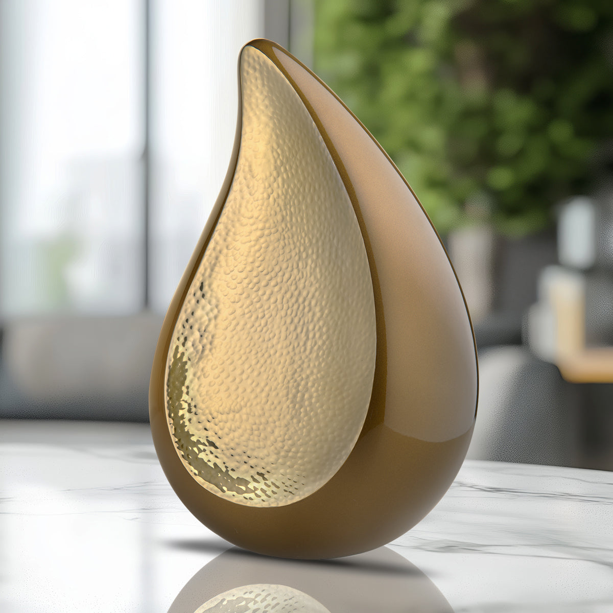 Adult TearDrop Hammered Gold Bronze Cremation Urn