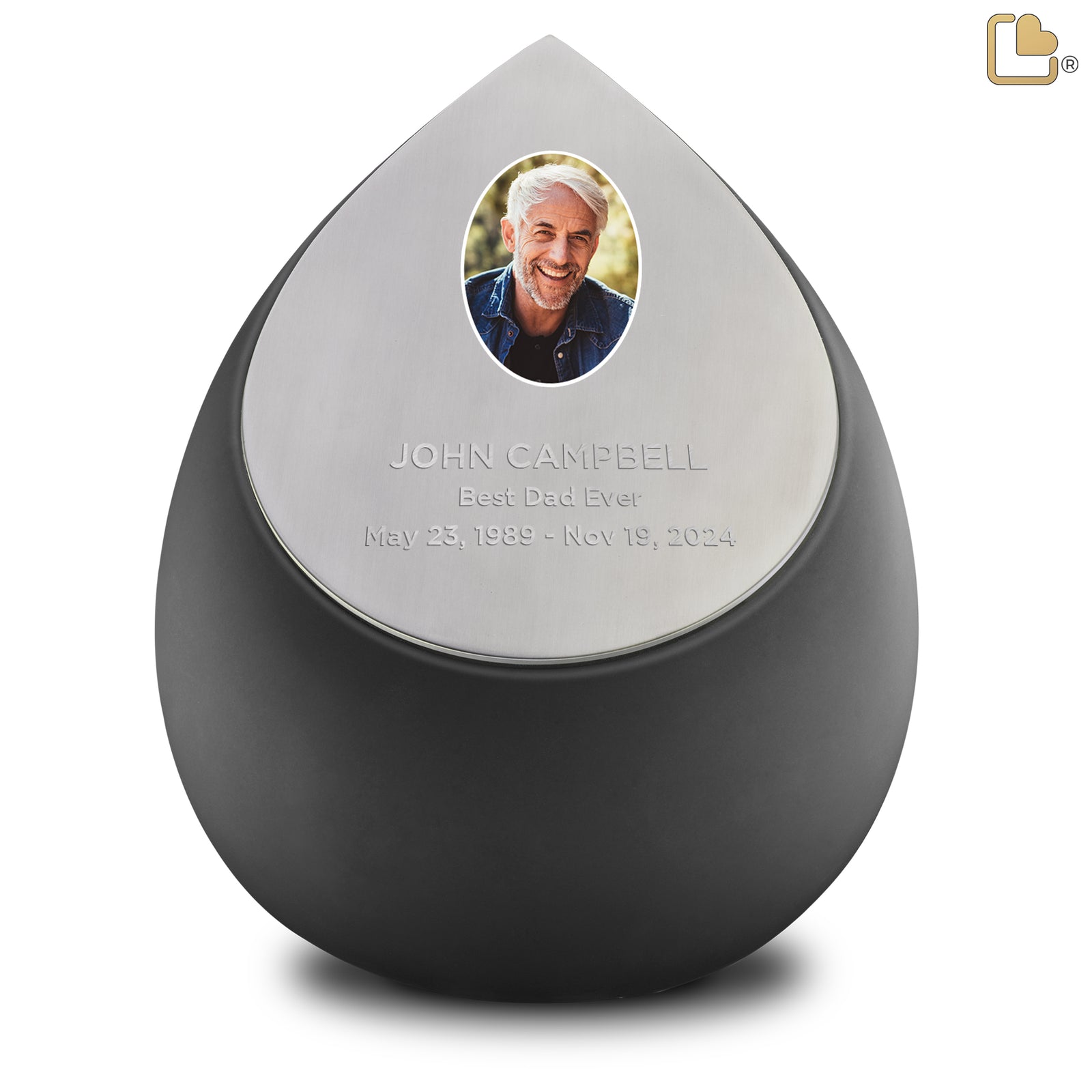 Drop Standard Portrait Adult Urn Black & Brushed Pewter