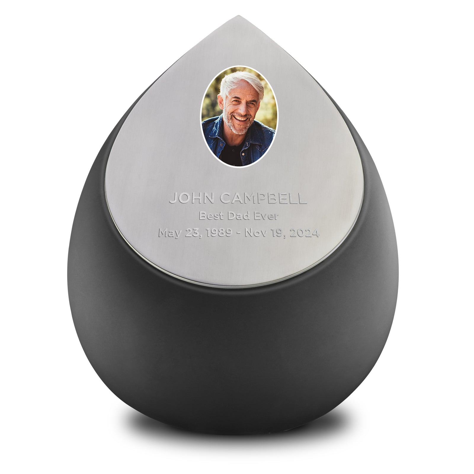 Drop Standard Portrait Adult Urn Black & Brushed Pewter