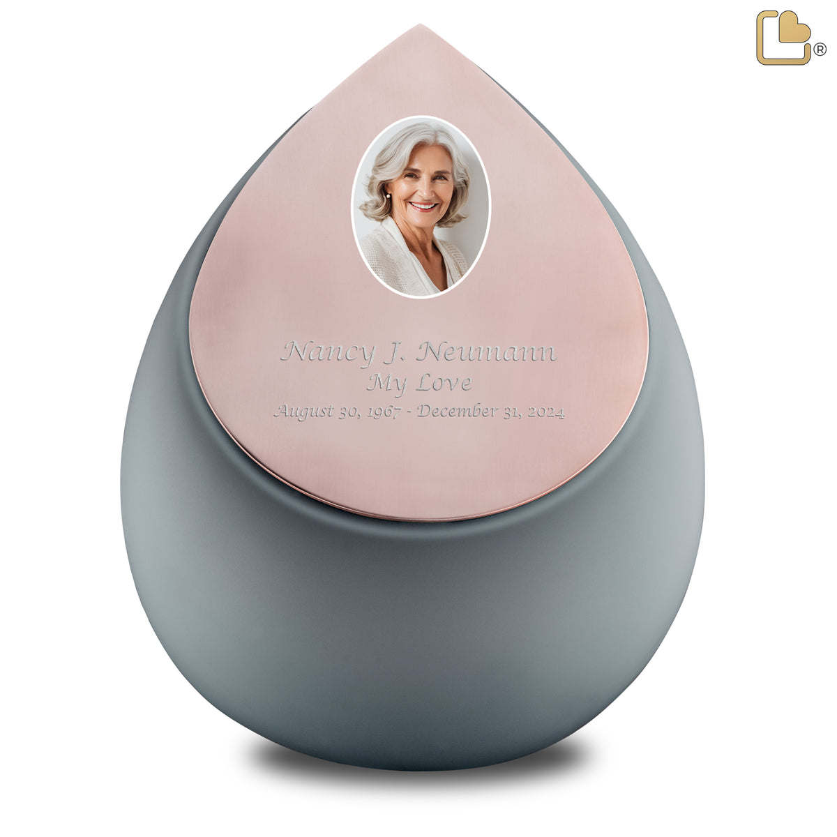 Drop Standard Portrait Adult Urn French Grey & Brushed Rose Gold