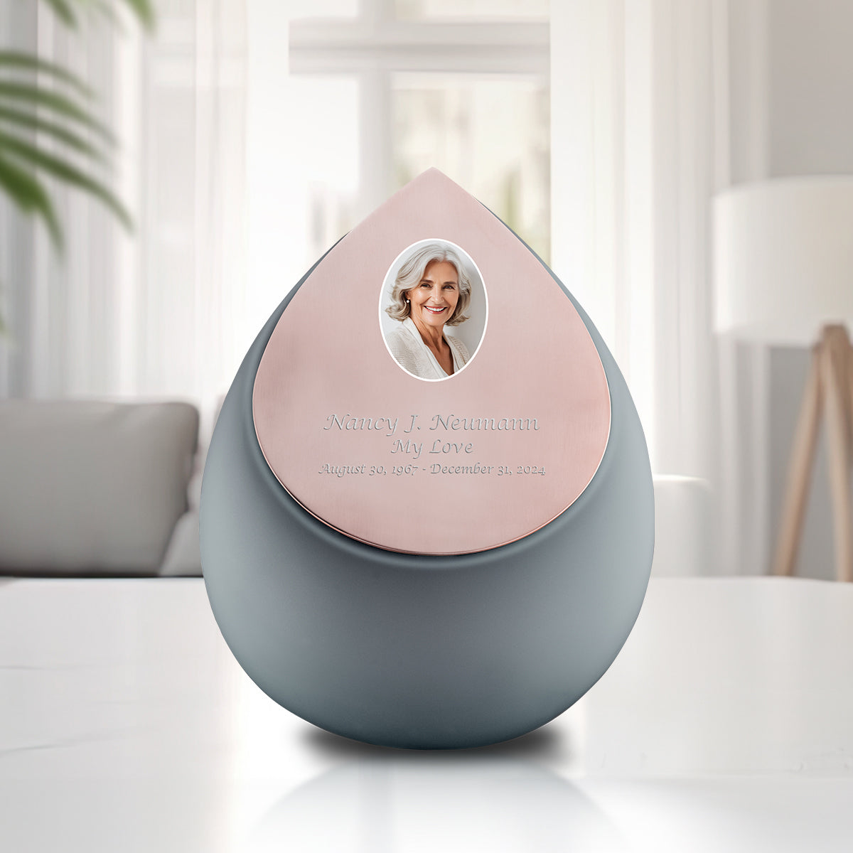 Drop Standard Portrait Adult Urn French Grey & Brushed Rose Gold