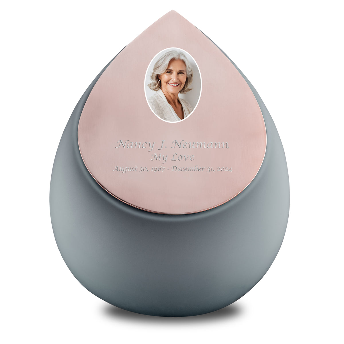 Drop Standard Portrait Adult Urn French Grey &amp; Brushed Rose Gold