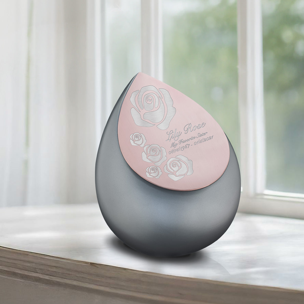 Drop Standard Adult Urn French Grey & Brushed Rose Gold