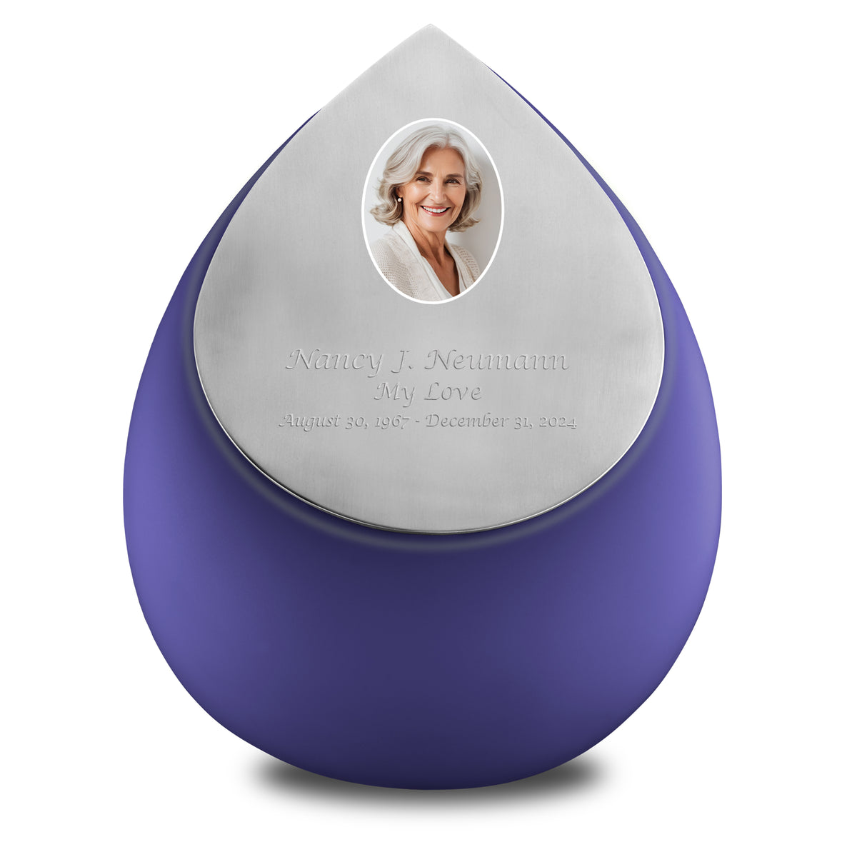 Drop Standard Adult Portrait Urn Navy &amp; Brushed Pewter