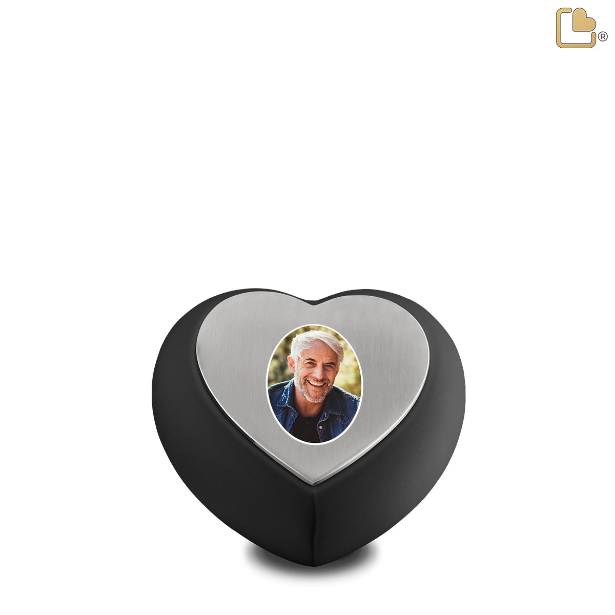 Drop Heart Portrait Keepsake Urn Black & Brushed Pewter