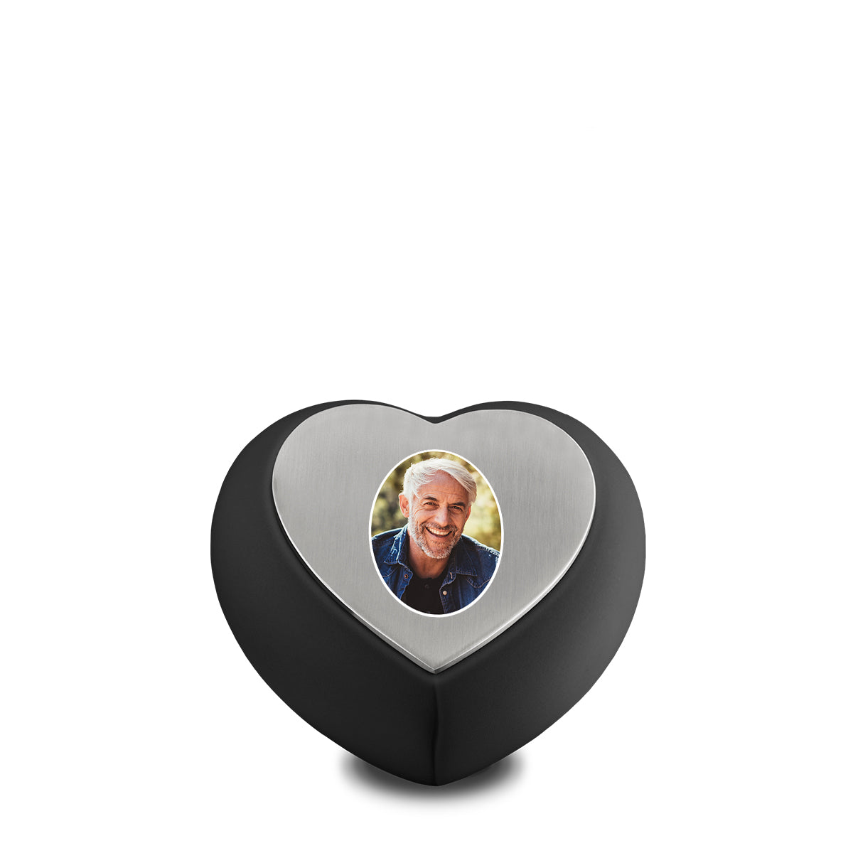 Drop Heart Portrait Keepsake Urn Black &amp; Brushed Pewter