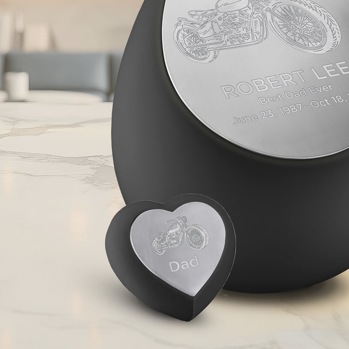 Drop Heart Keepsake Urn Black & Brushed Pewter