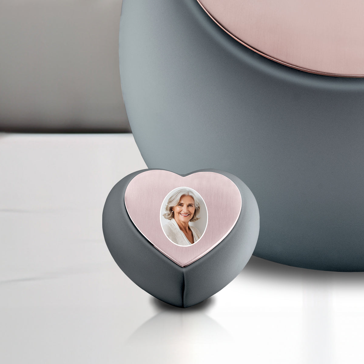 Drop Heart Portrait Keepsake Urn French Grey & Brushed Rose Gold