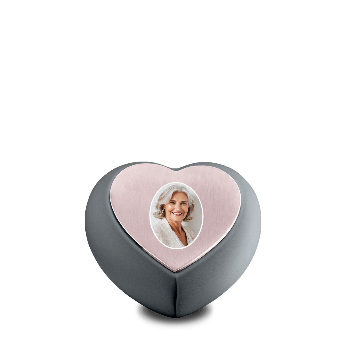 Drop Heart Portrait Keepsake Urn French Grey &amp; Brushed Rose Gold