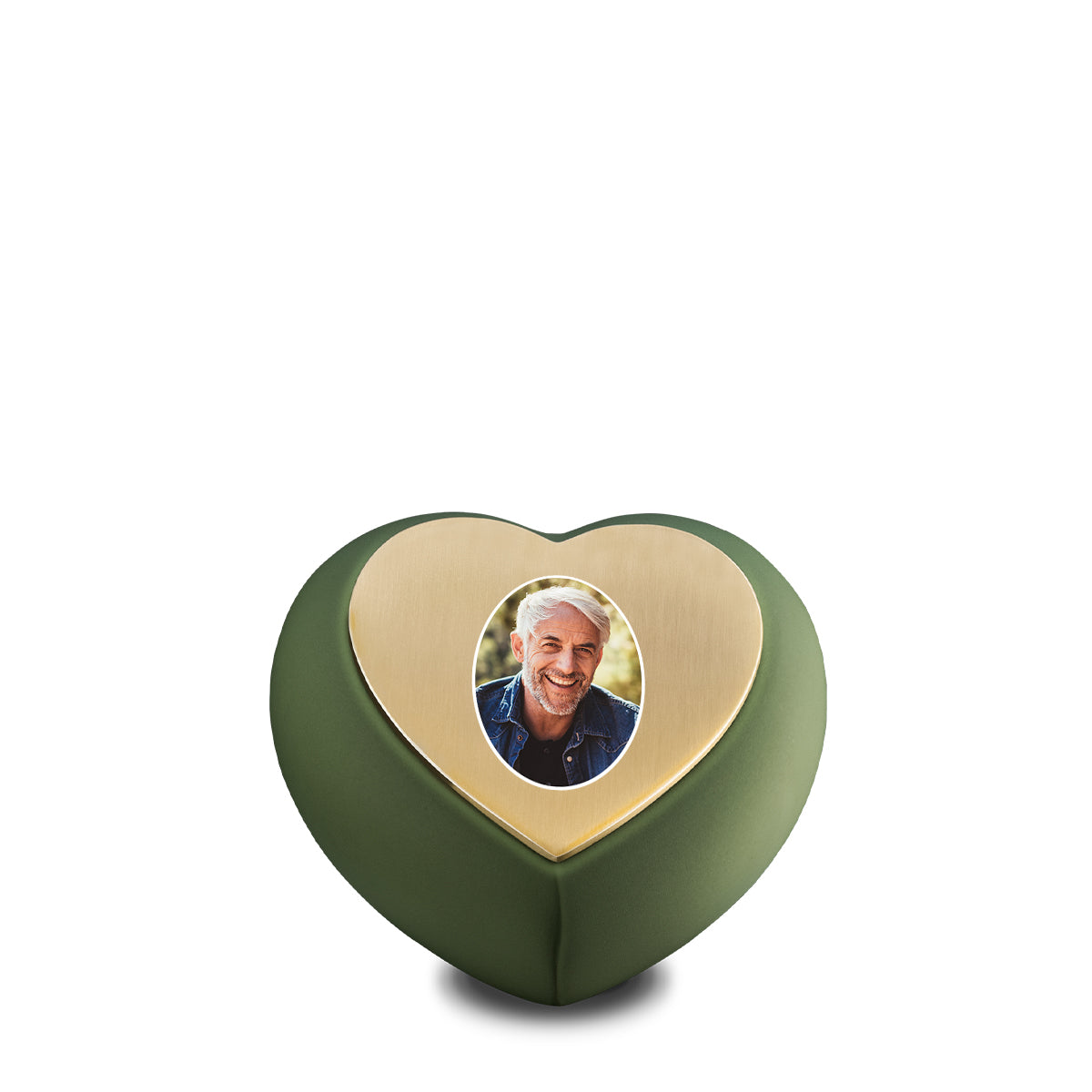 Drop Heart Keepsake Portrait Urn Sage Green & Brushed Gold