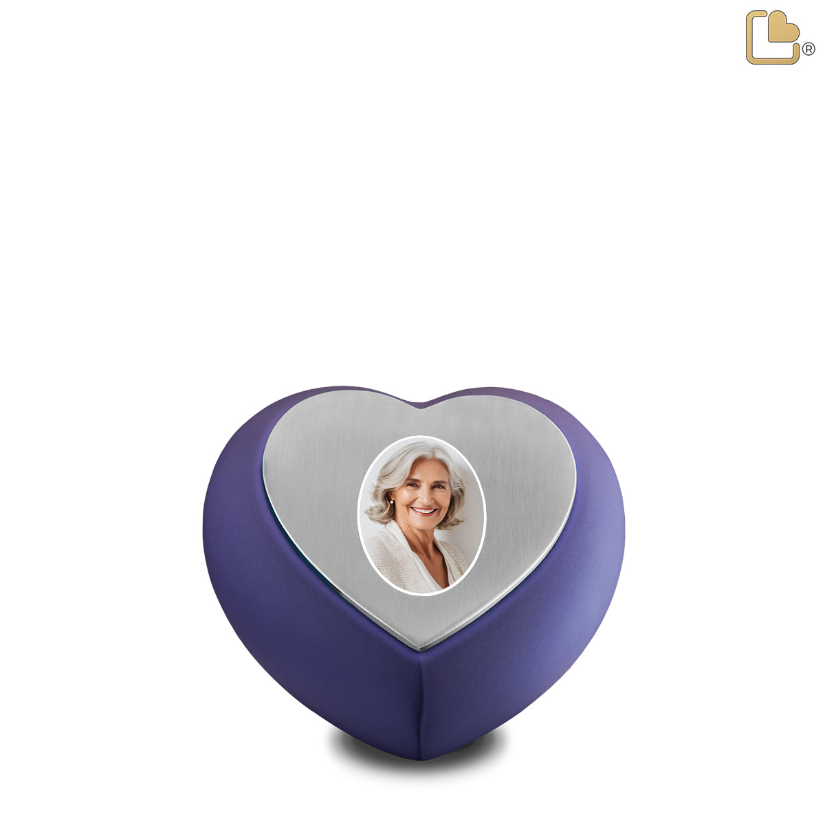 Drop Heart Keepsake Portrait Urn Navy & Brushed Pewter