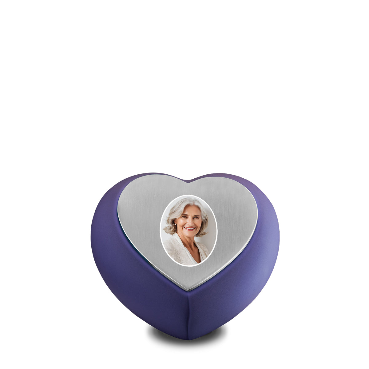 Drop Heart Keepsake Portrait Urn Navy &amp; Brushed Pewter