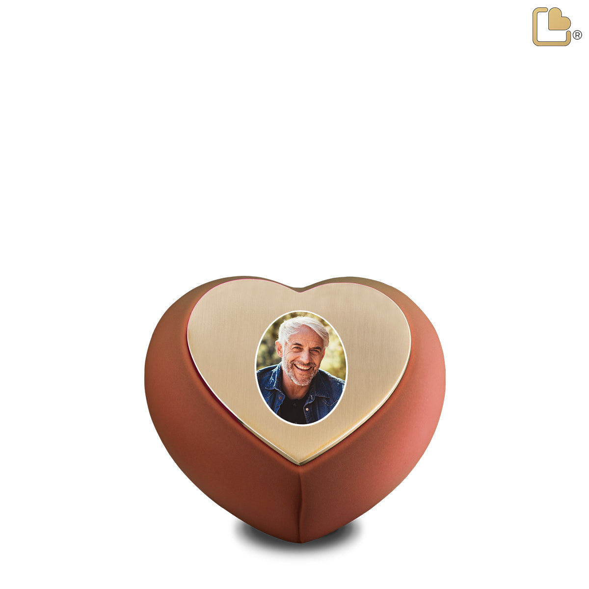 Drop Heart Keepsake Portrait Urn Terracotta & Brushed Gold