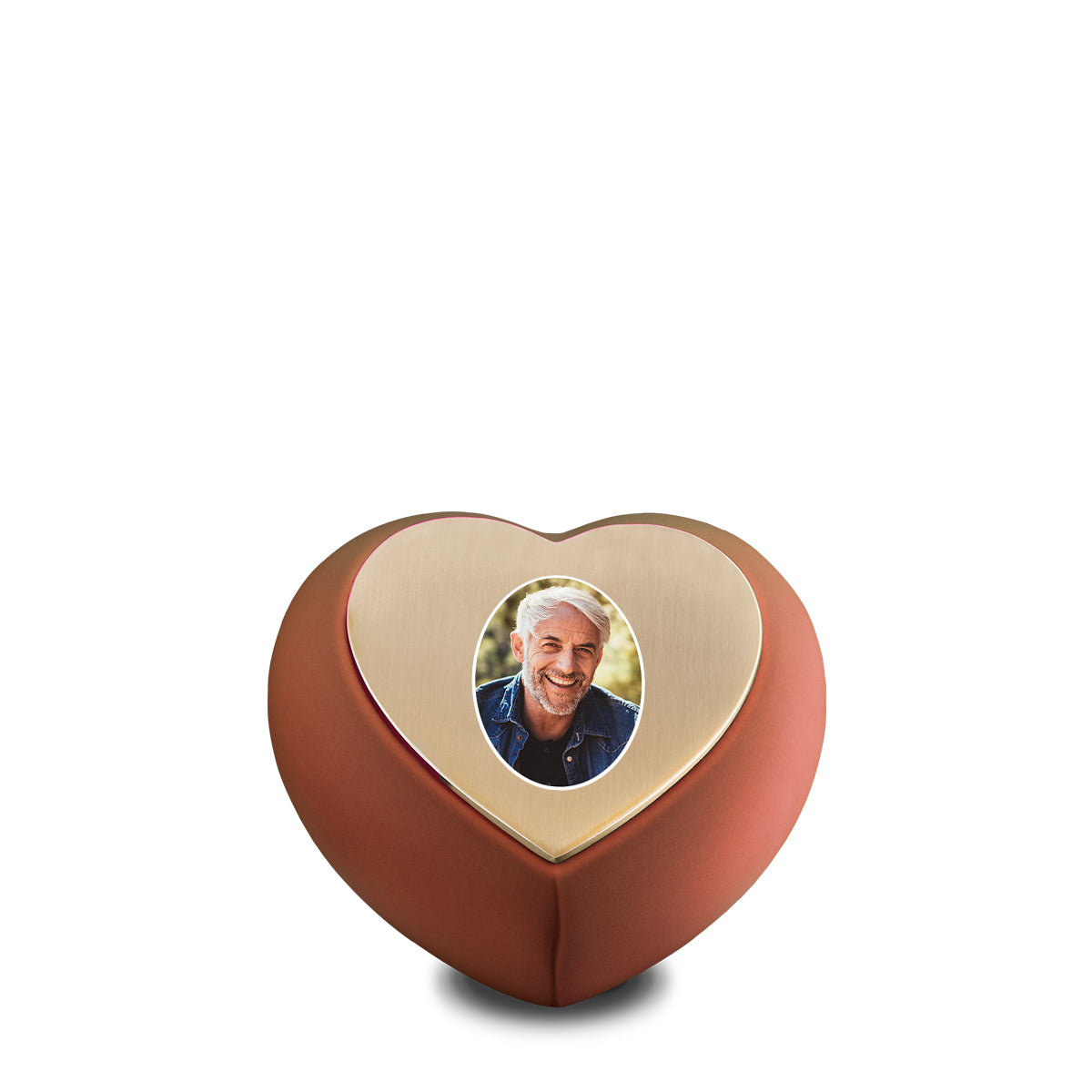 Drop Heart Keepsake Portrait Urn Terracotta & Brushed Gold