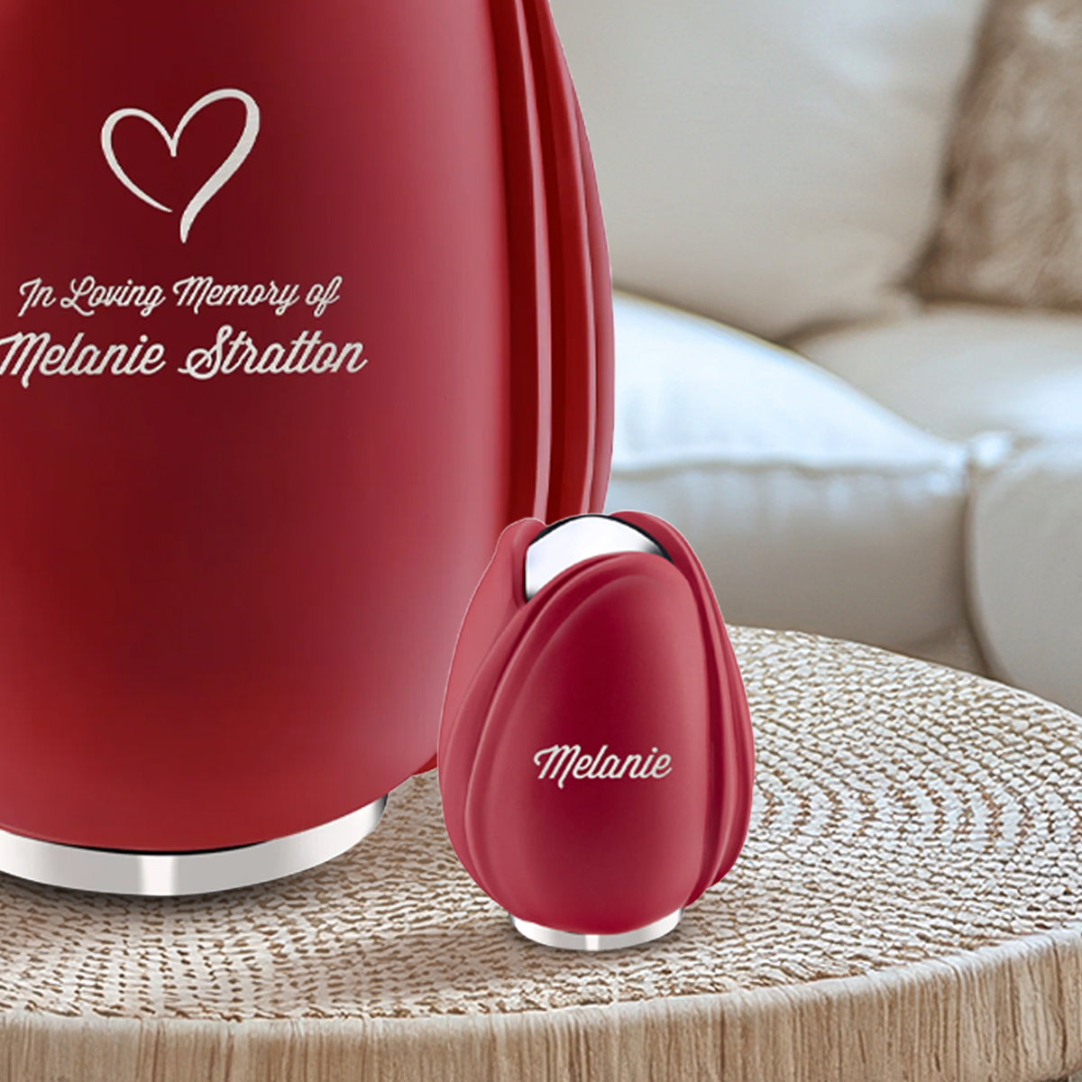 Tulip Keepsake Urn Red & Polished Silver