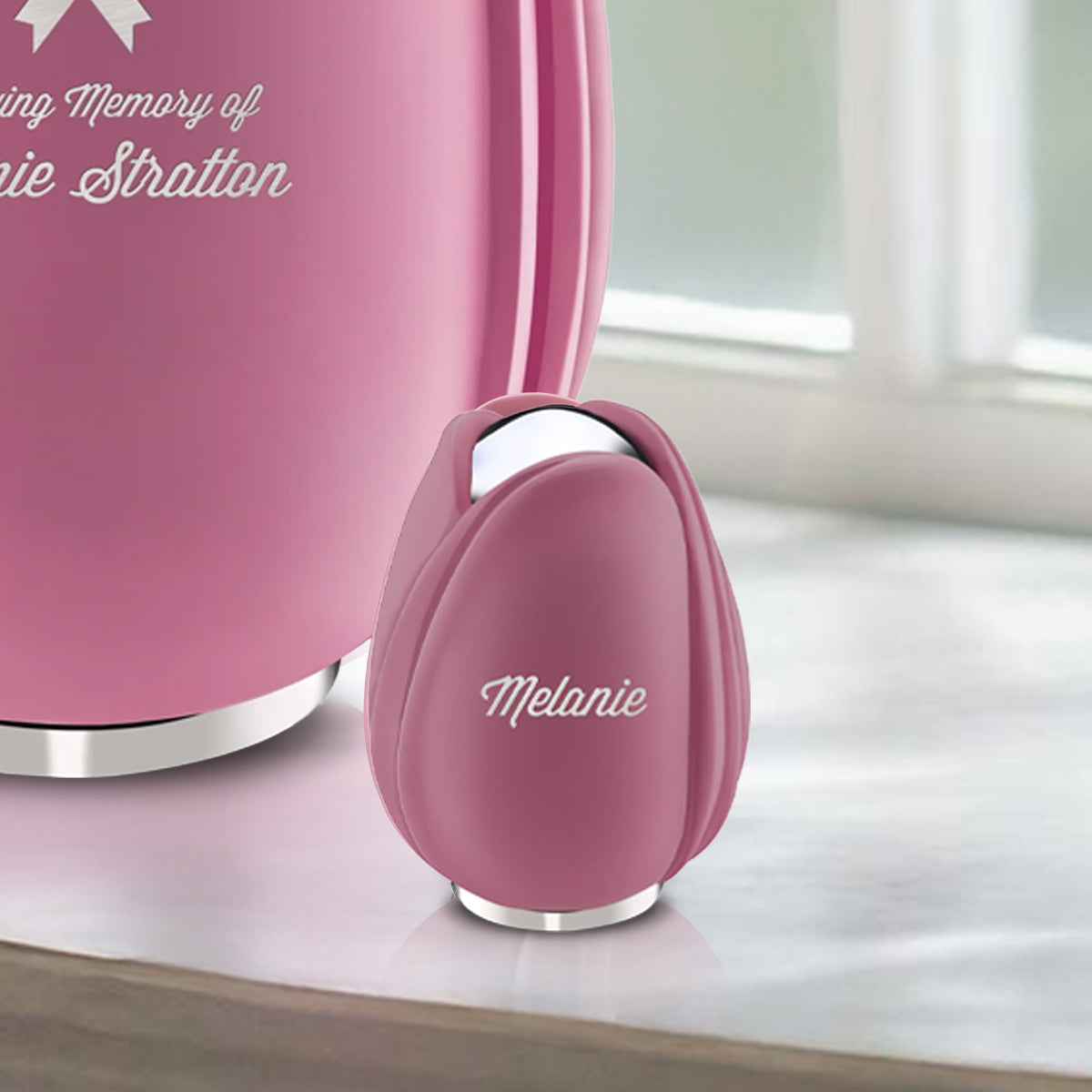 Tulip Keepsake Urn Pink & Polished Silver