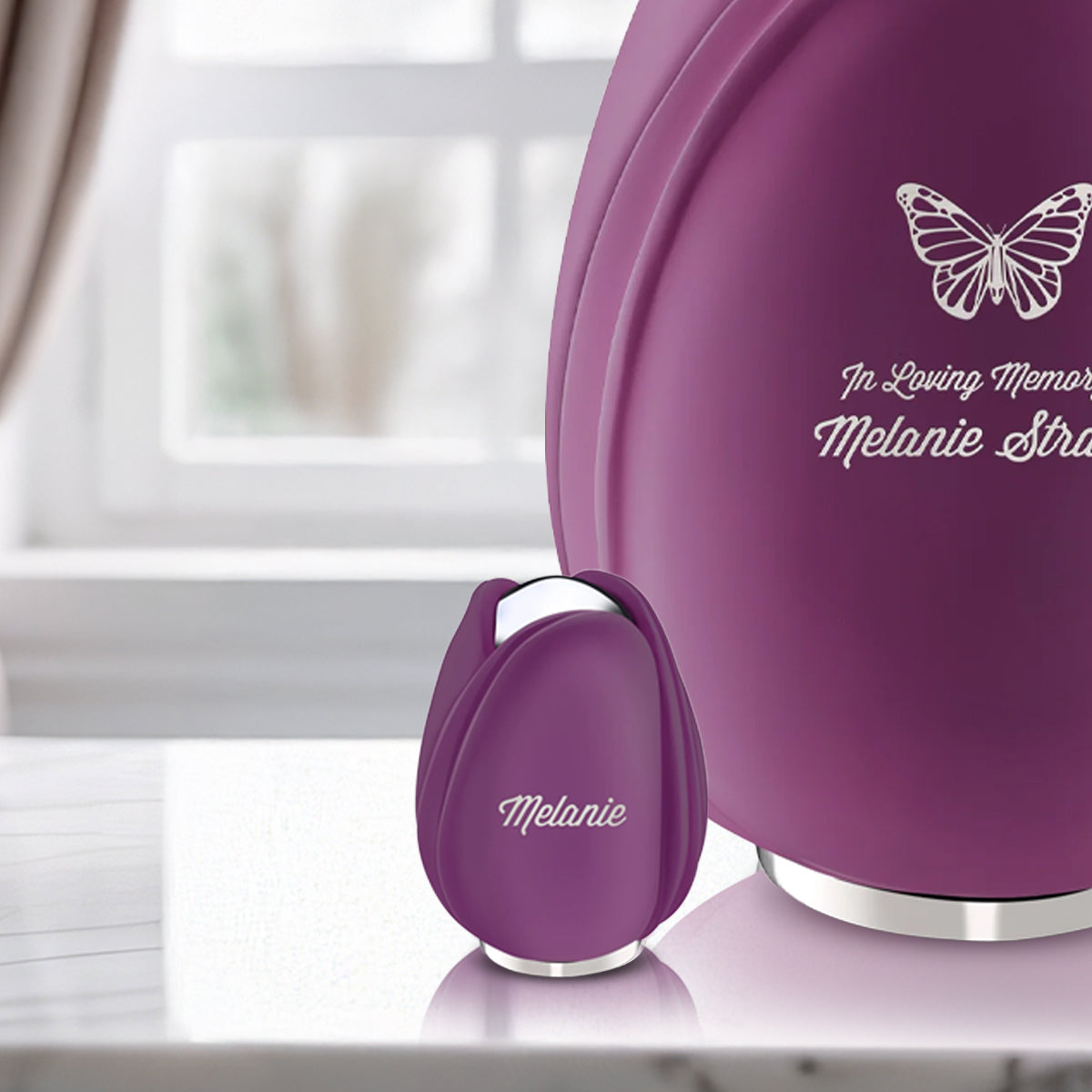 Tulip Keepsake Urn Purple & Polished Silver