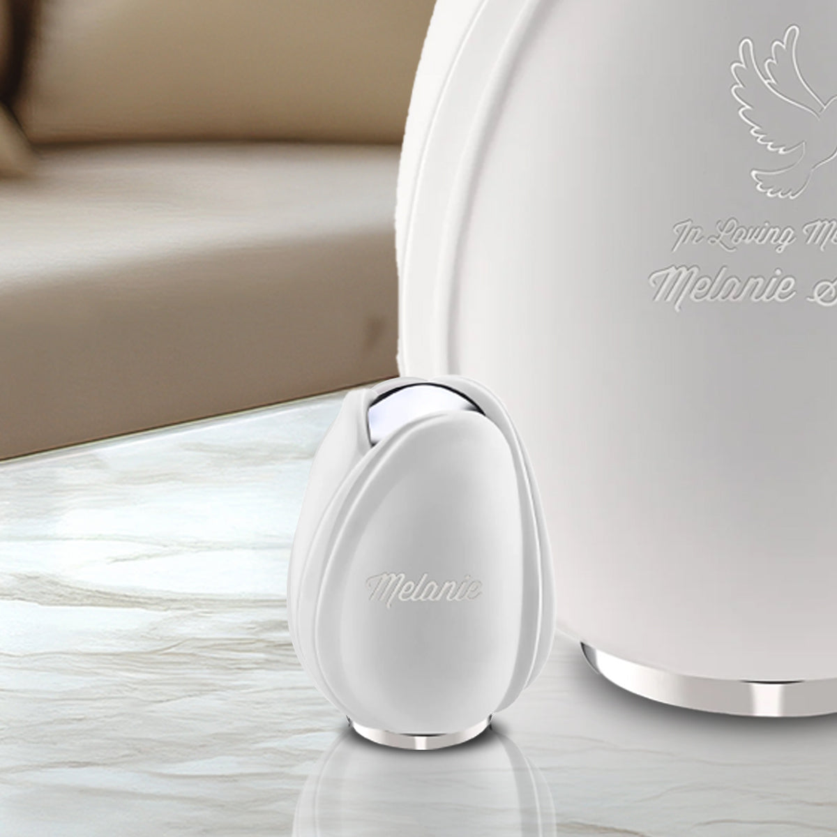 Tulip Keepsake Urn White & Polished Silver