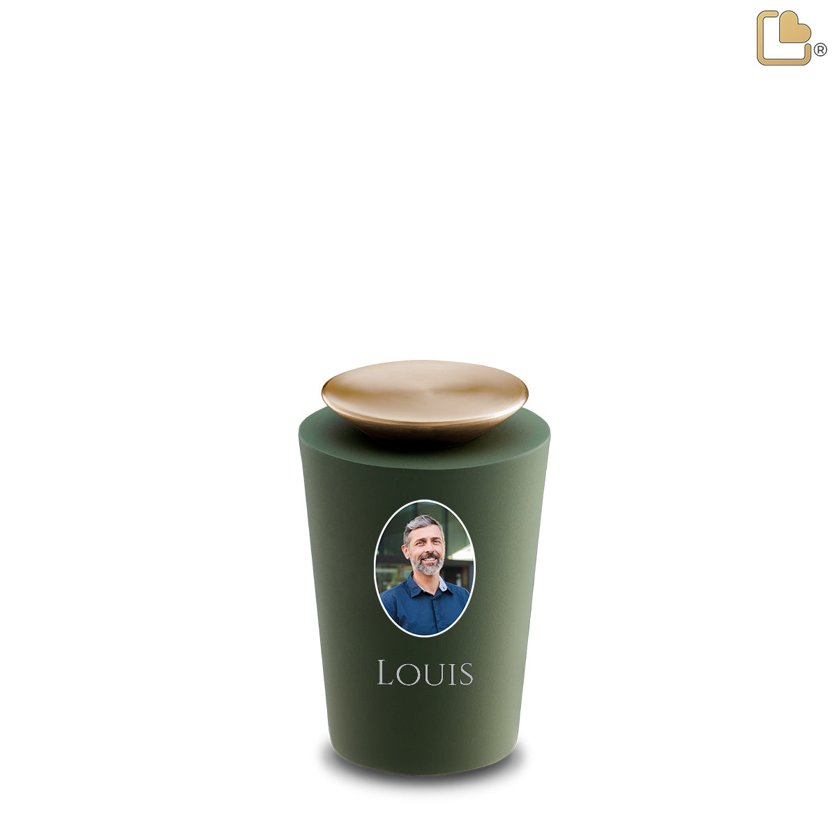 Crescent Portrait Tall Keepsake Urn Sage Green & Brushed Gold