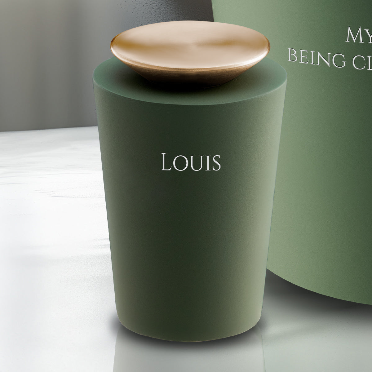 Crescent Tall Keepsake Urn Sage Green & Brushed Gold