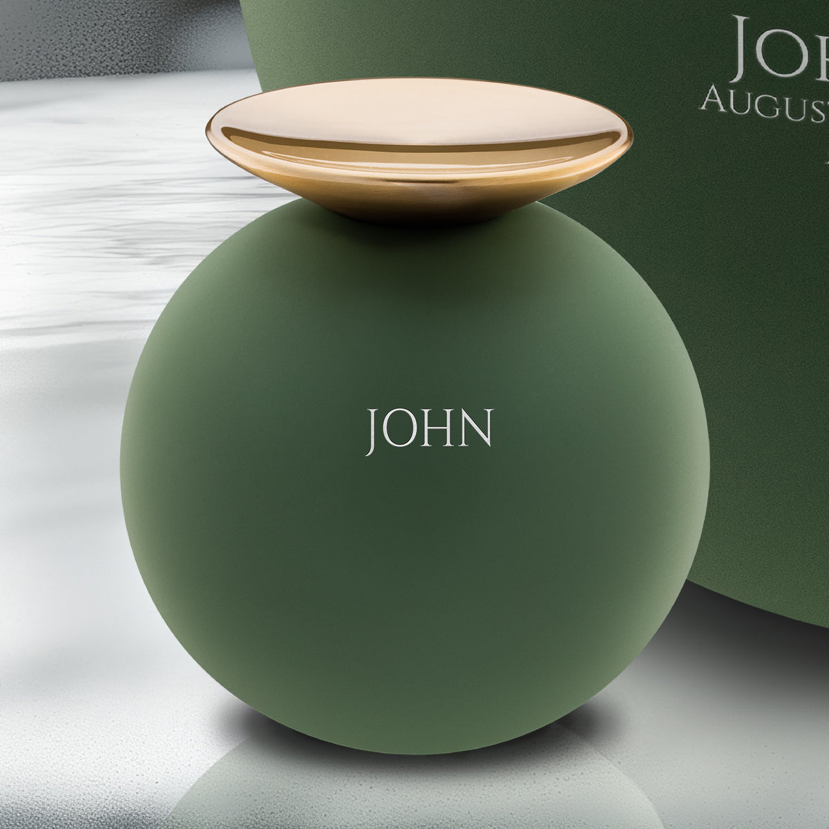 Crescent Sphere Keepsake Urn Sage Green & Brushed Gold