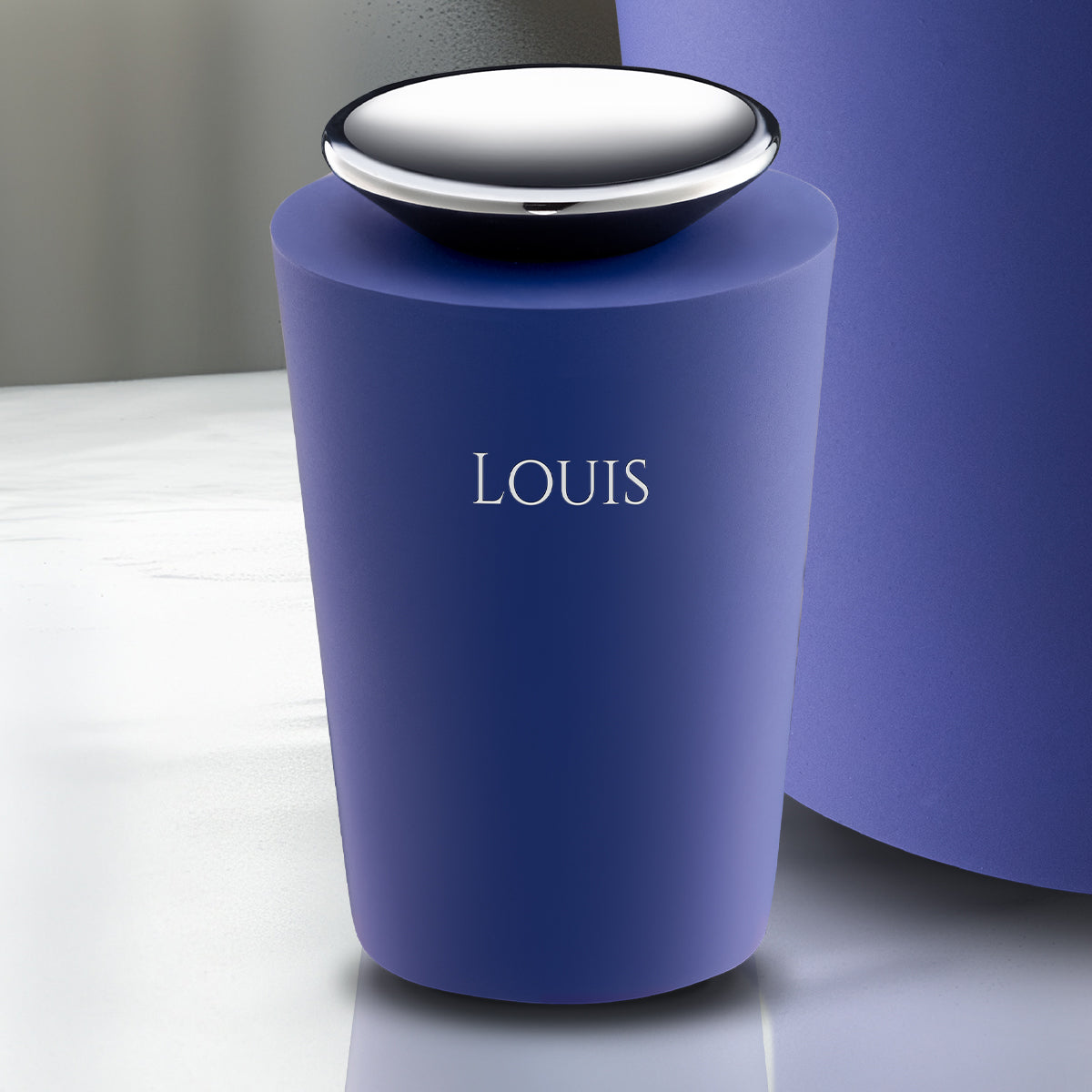 Crescent Tall Keepsake Urn Navy & Polished Silver