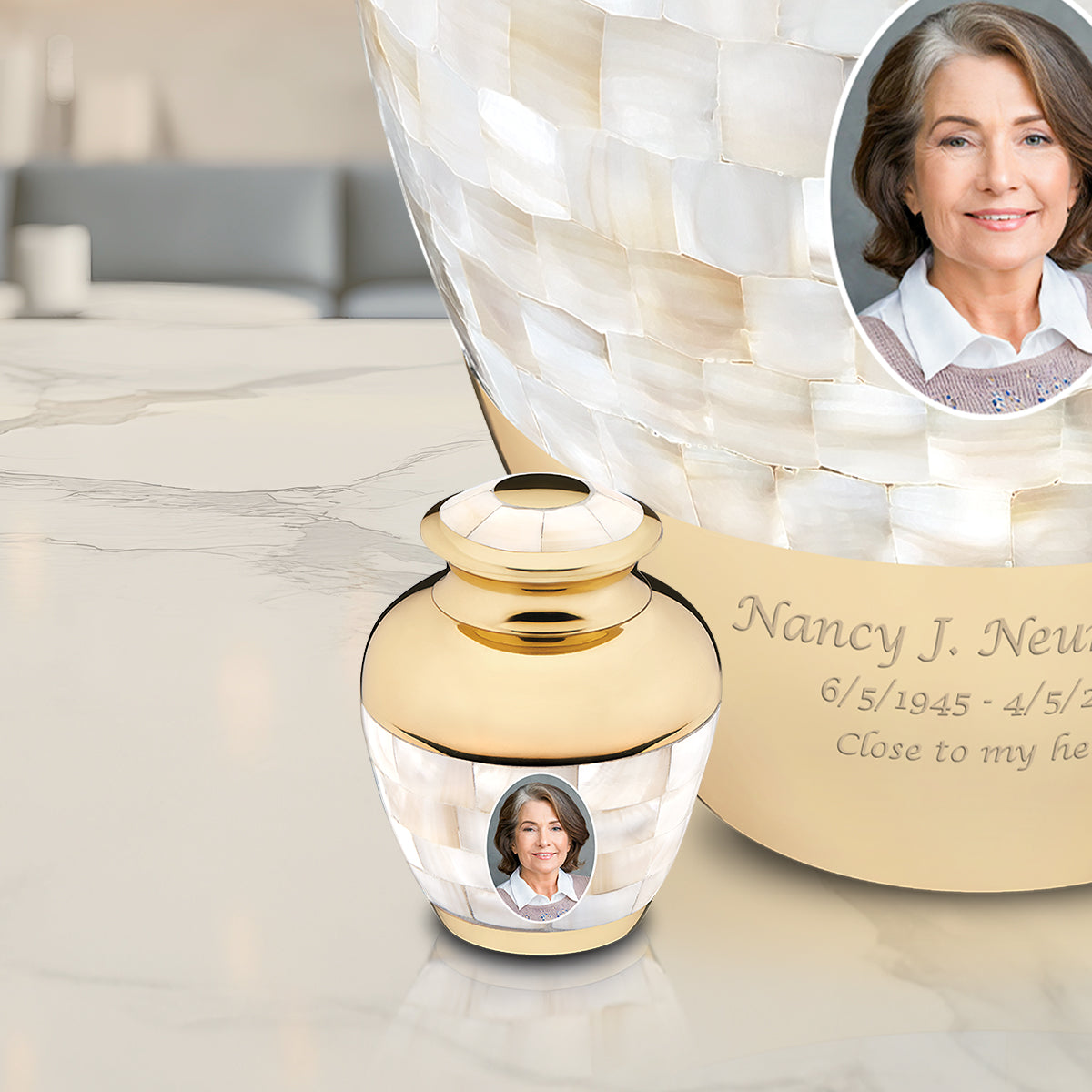 Keepsake Mother of Pearl Portrait Cremation Urn - COMFORT by LoveUrns