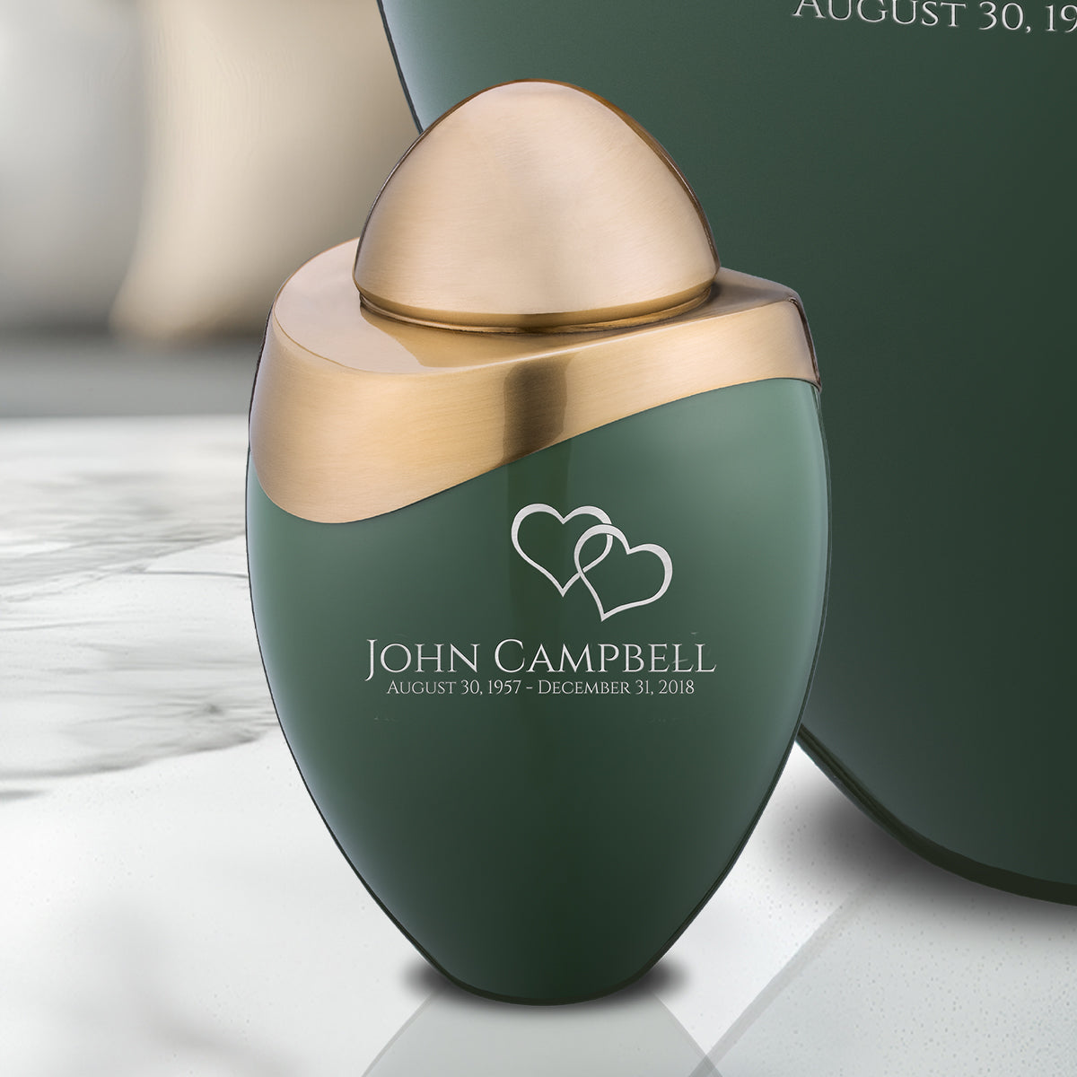 Amore Keepsake Urn Sage Green & Brushed Gold