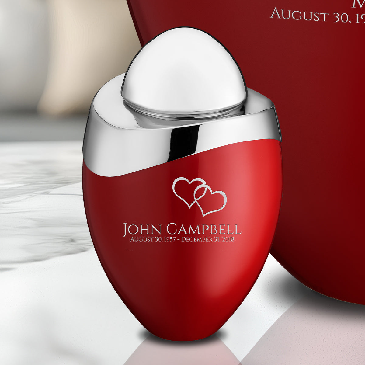 Amore Keepsake Urn Red & Polished Silver
