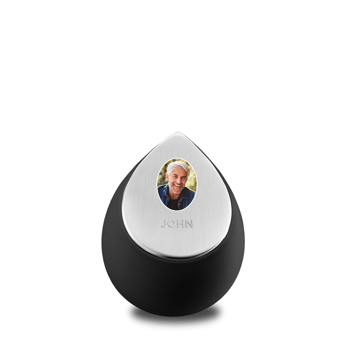 Drop Portrait Keepsake Urn Black & Brushed Pewter