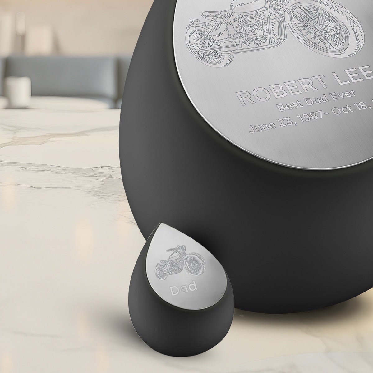 Drop Keepsake Urn Black & Brushed Pewter