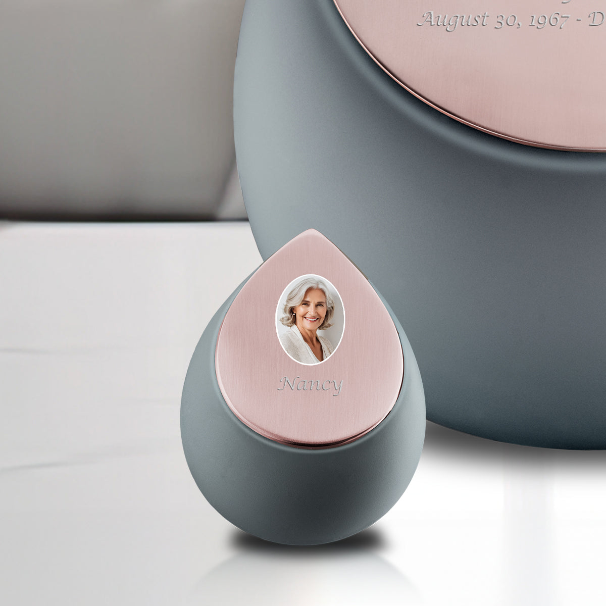 Drop Keepsake Portrait Urn French Grey & Brushed Rose Gold