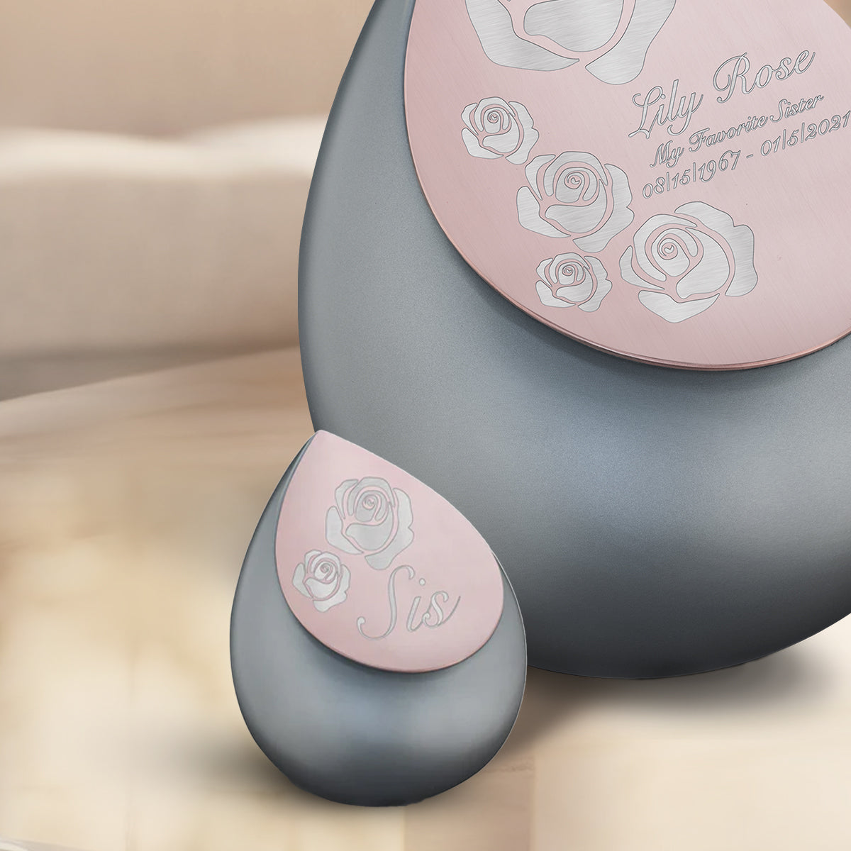 Drop Keepsake Urn French Grey & Brushed Rose Gold