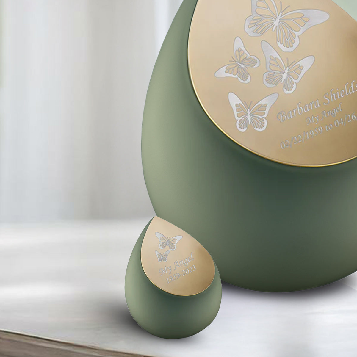 Drop Keepsake Urn Sage Green & Brushed Gold