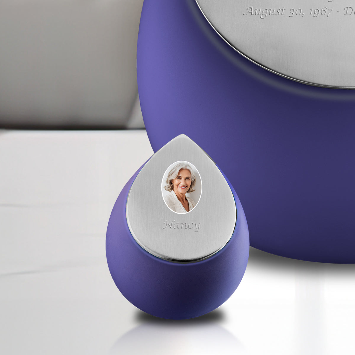 Drop Keepsake Portrait Urn Navy & Brushed Pewter