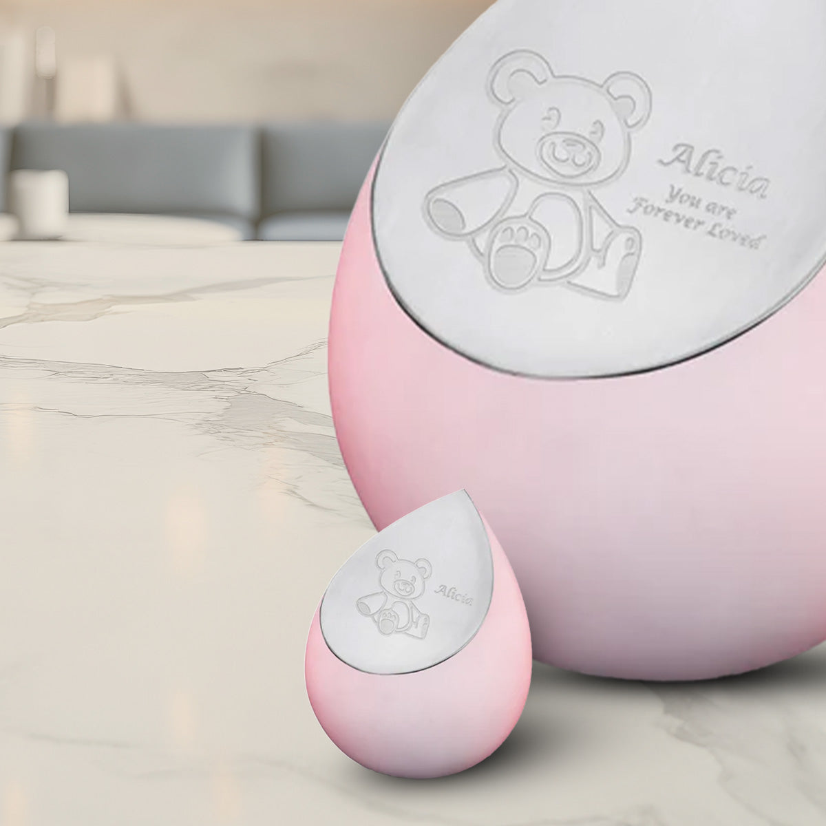 Drop Keepsake Urn Pink & Bru Pewter