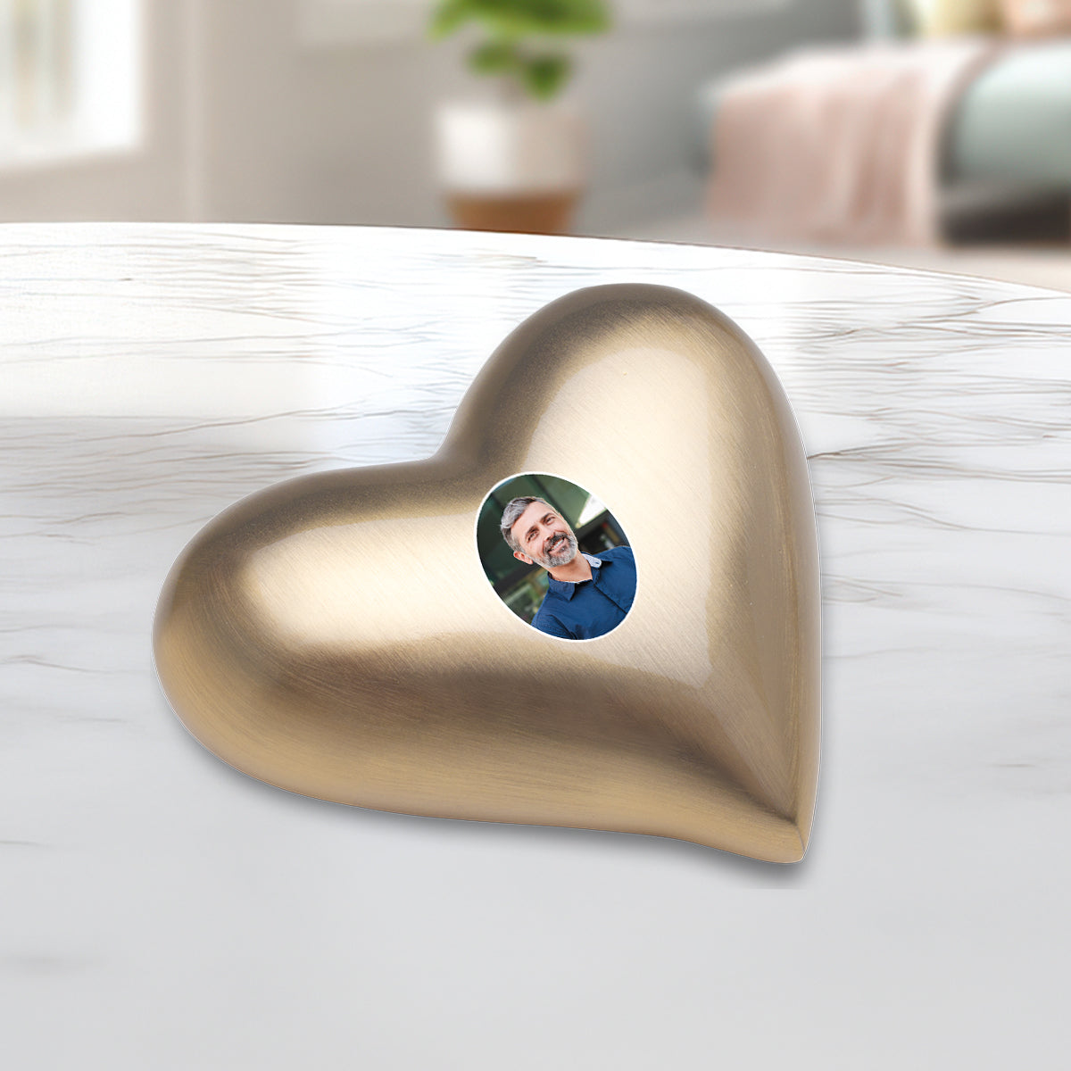 Heart Brushed Gold Portrait Cremation Urn