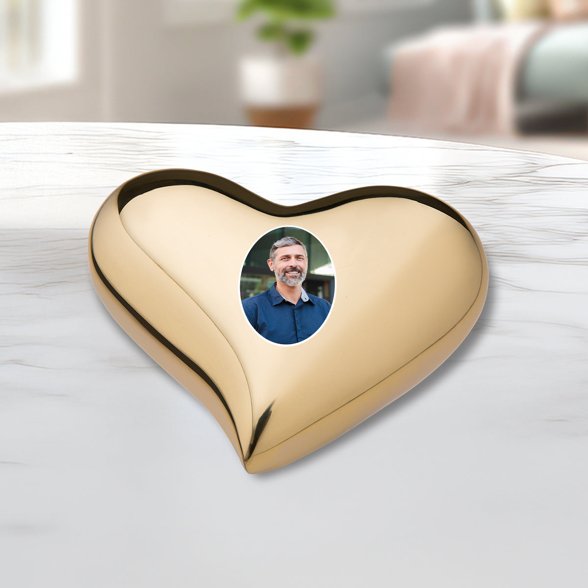 Heart Bright Gold Portrait Cremation Urn