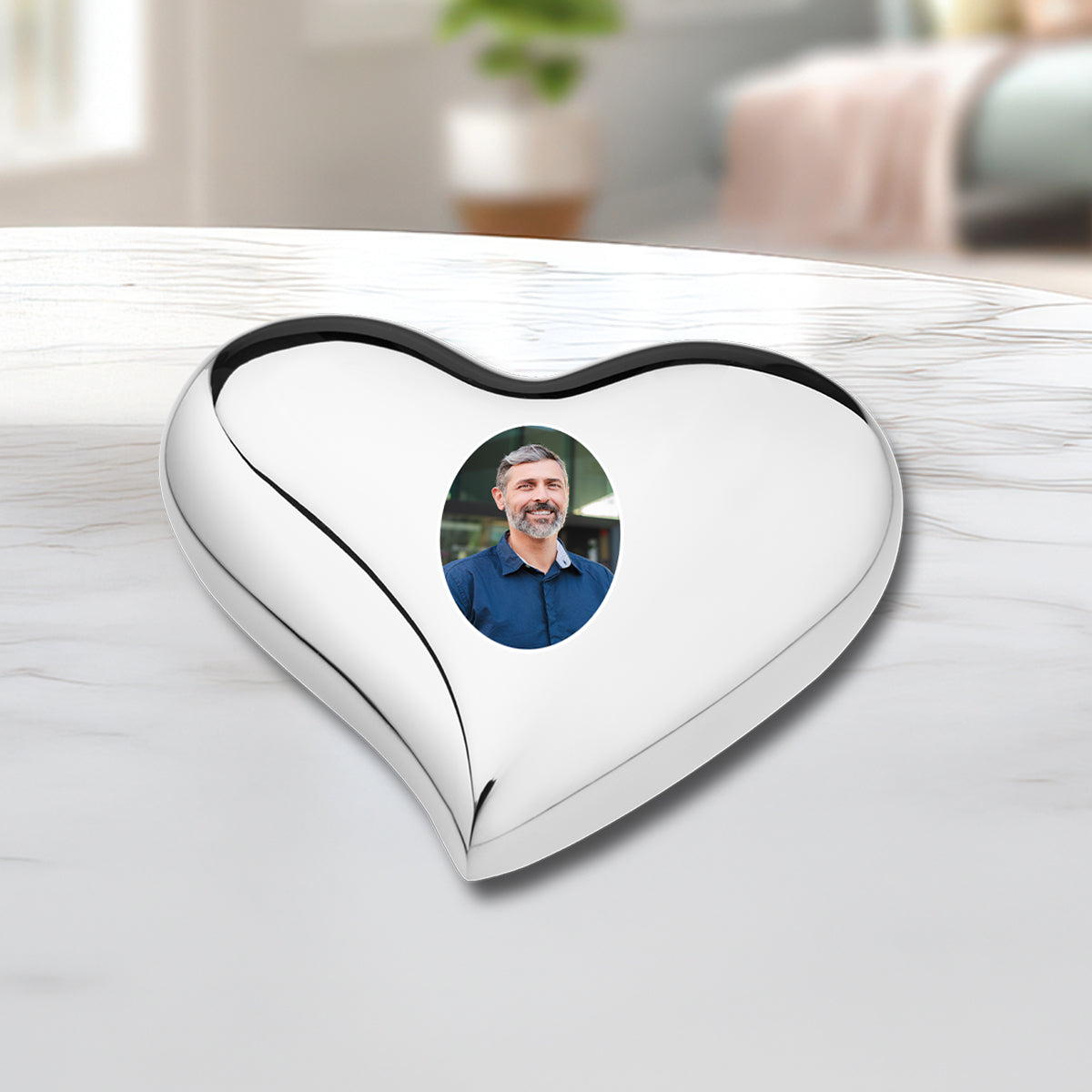 Heart Bright Silver Portrait Cremation Urn