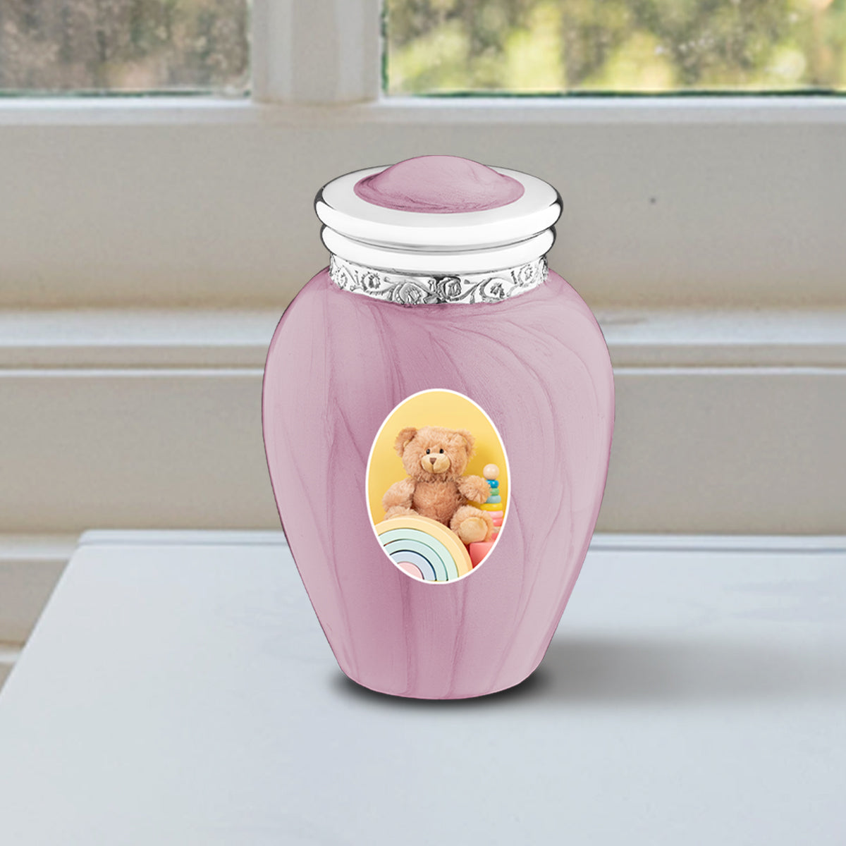 Blessing Keepsake Portrait Urn Pearl Pink & Polished Silver