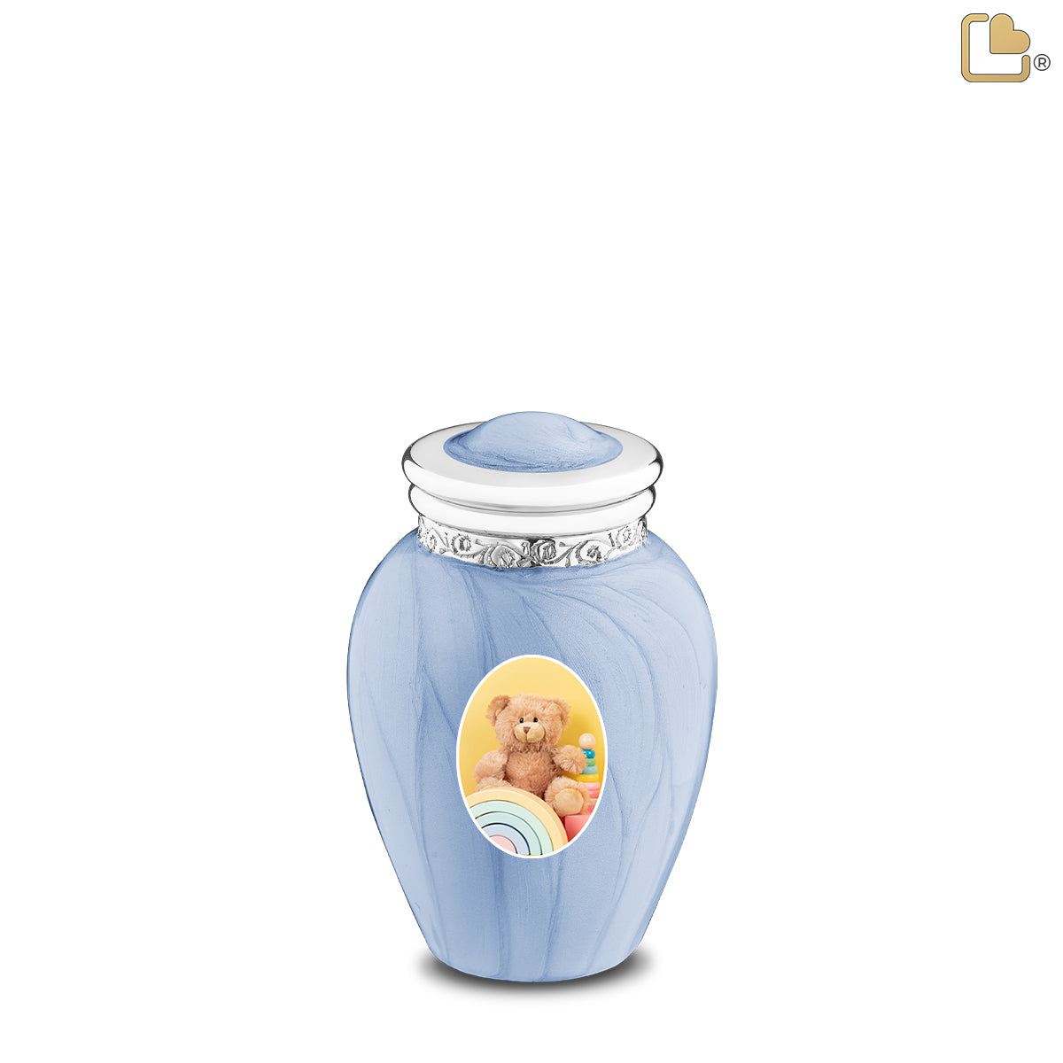 Blessing Keepsake Portrait Urn Pearl Blue & Polished Silver