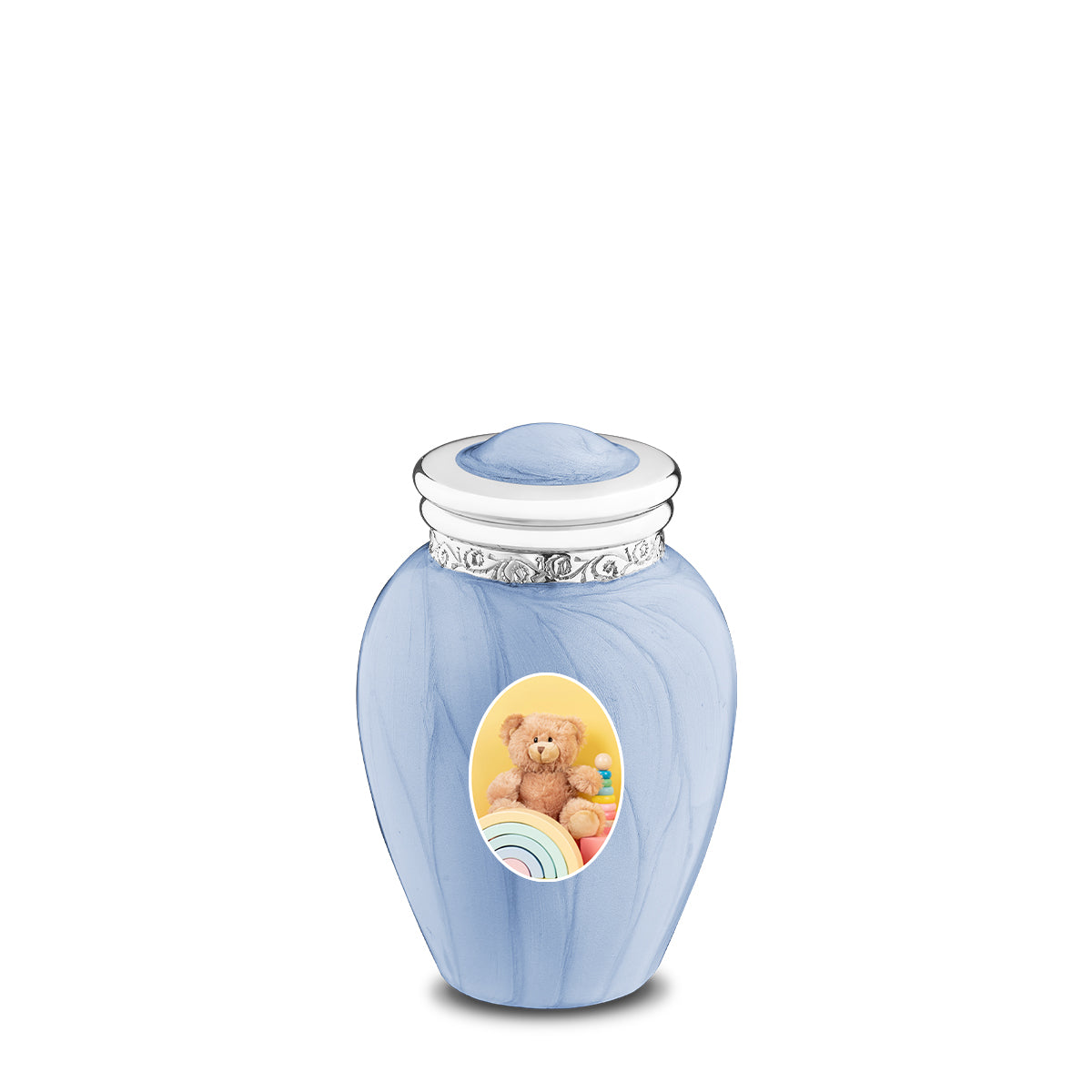 Blessing Keepsake Portrait Urn Pearl Blue &amp; Polished Silver