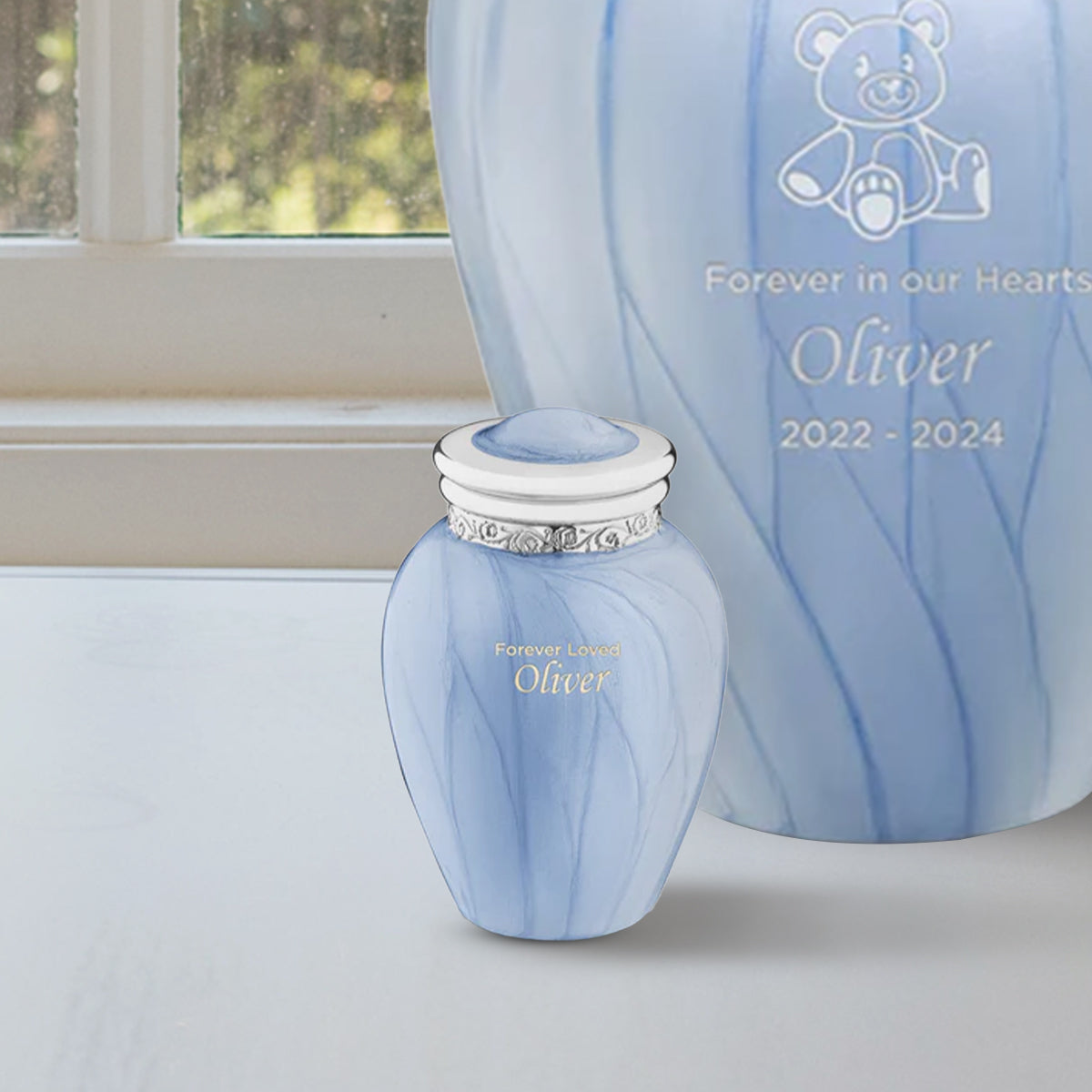 Blessing Keepsake Urn Pearl Blue & Polished Silver