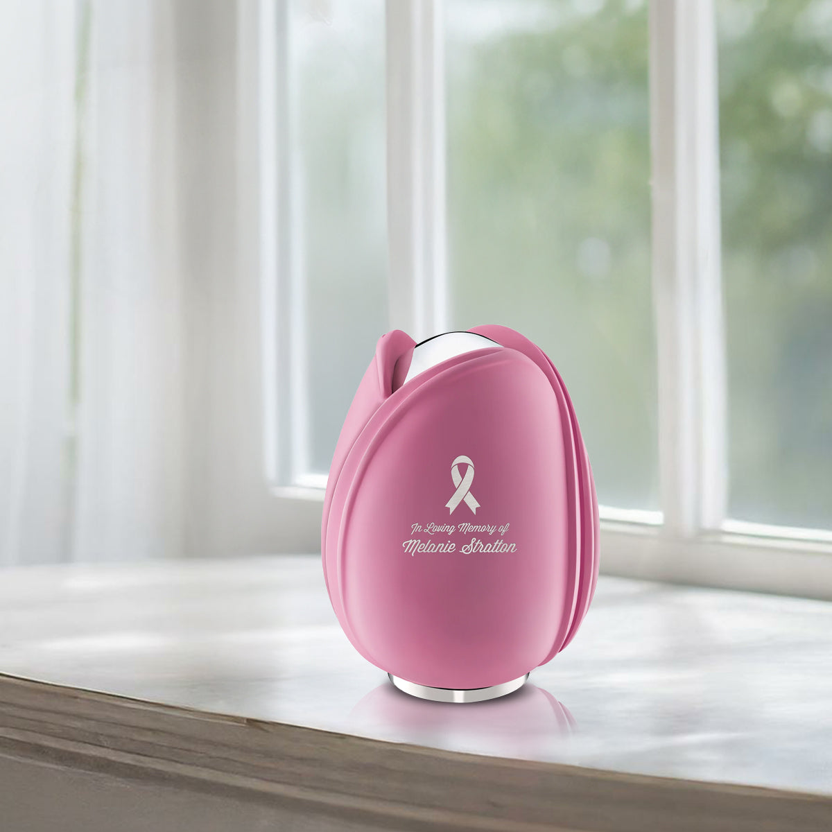 Tulip Medium Urn Pink & Polished Silver